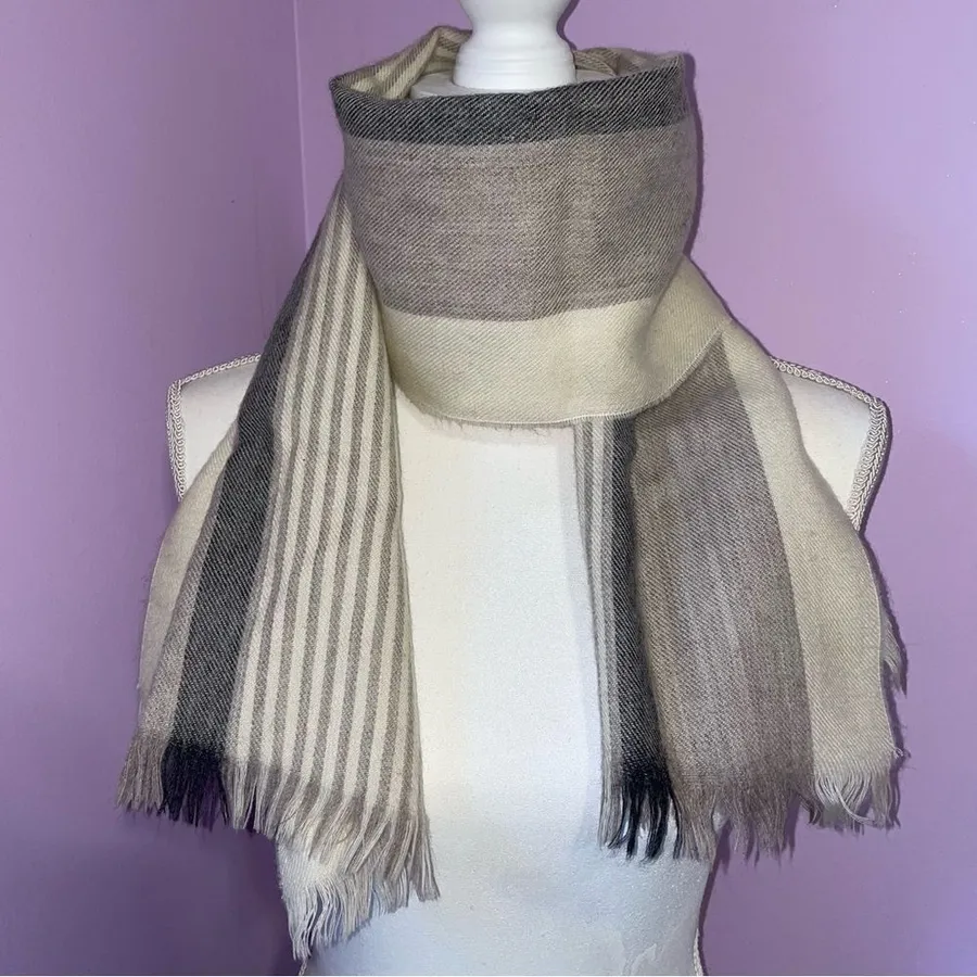 New Lambswool Scarf Neutral Stripe Colorblock Men Women Normcore Contemporary Gray