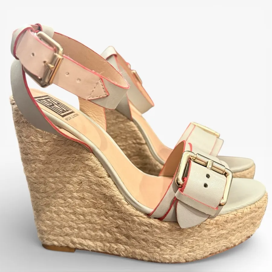 Pour La Victoire Jaclyn Espadrille Wedge Heel Ankle Strap Sandal Leather 8.5