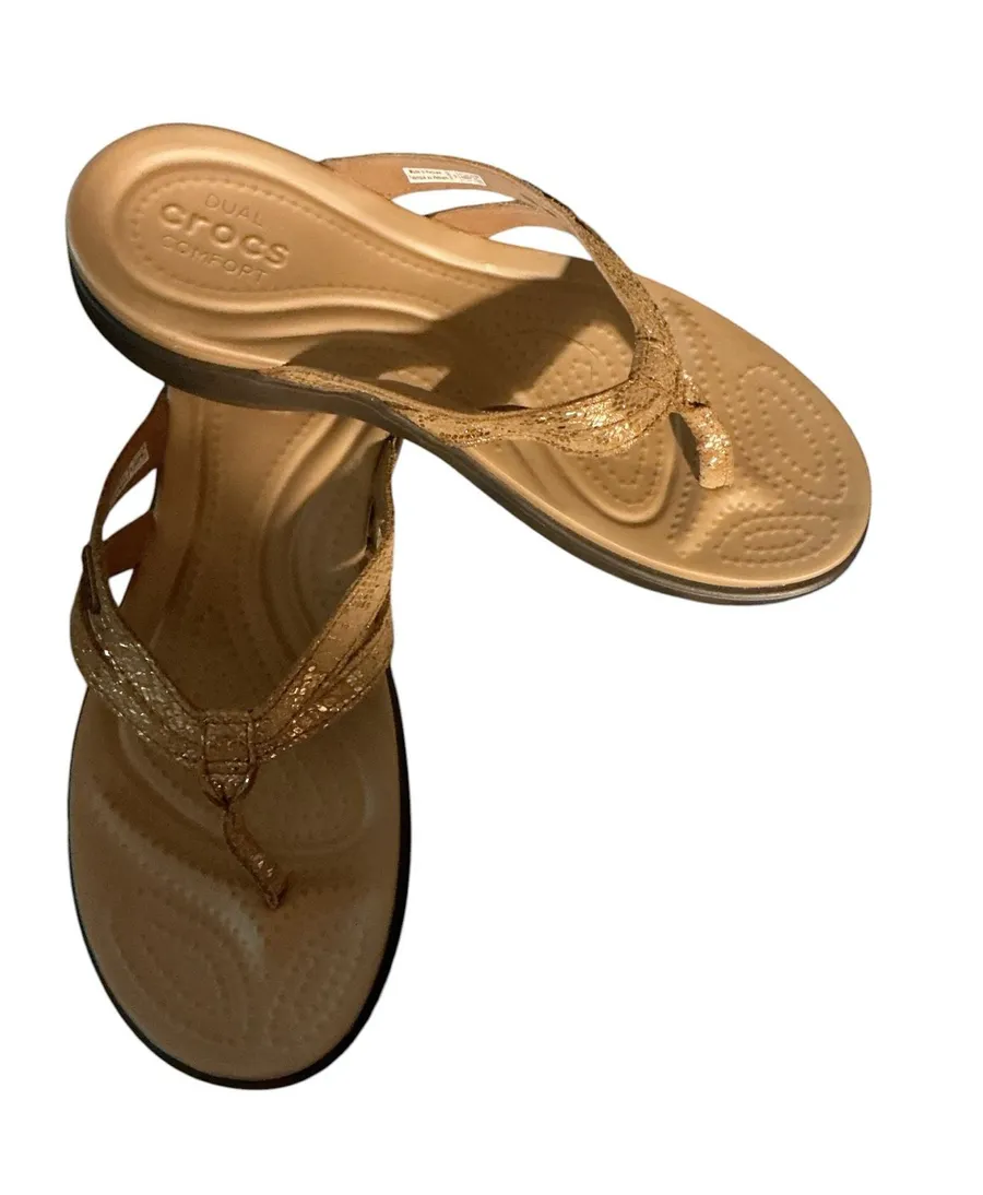 New Crocs Capri V Shimmer Gold Flip Flop Sandals - Women's Size 8