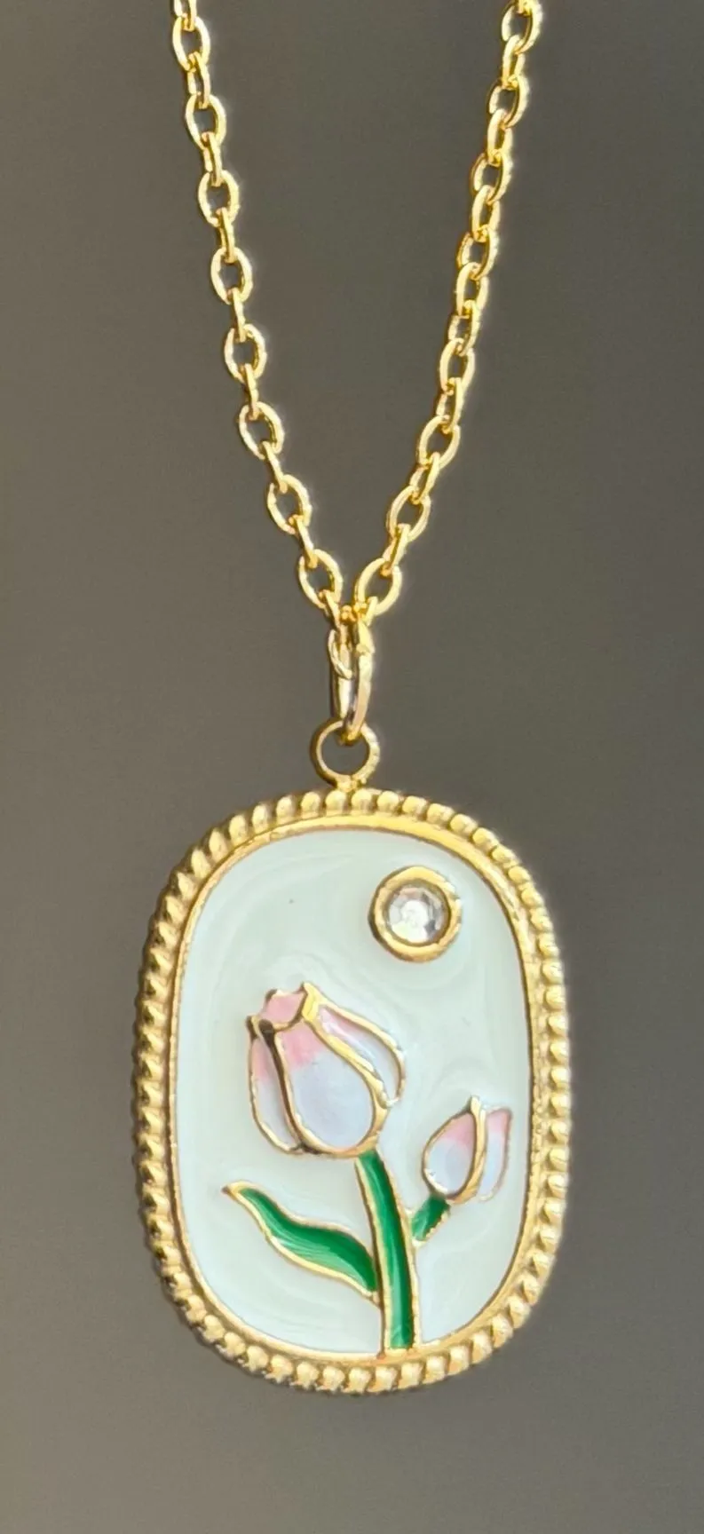 Handmade gold tone stainless steel cute chic tulip necklace🌷🩷