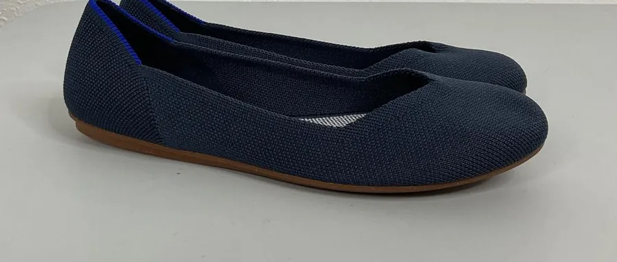 Rothys The Flat Navy Solid Round Toe Knit Ballet Flats Womens 6 001-294