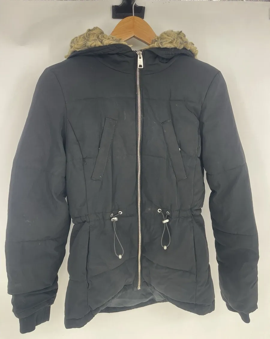 H&M Divided Womens Size 4 Loose Light Black Hooded Long Puffer Jacket