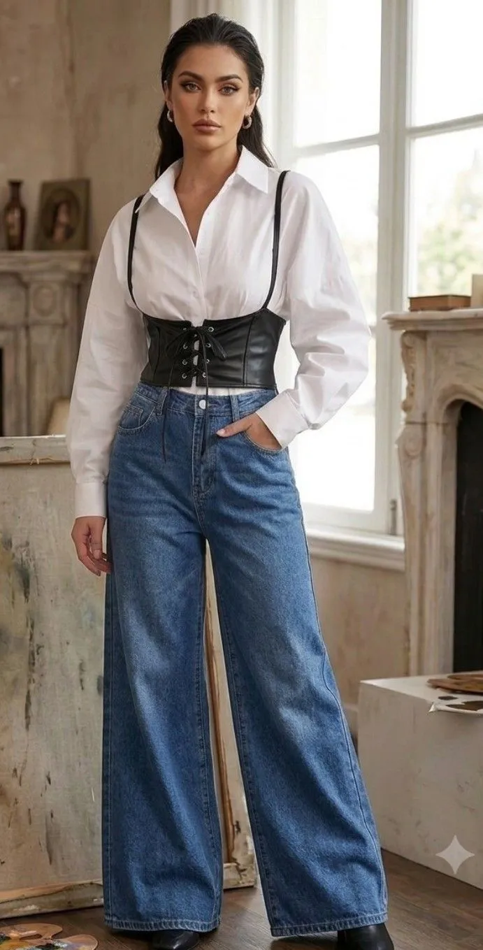 Black Lace Up Corset Style Faux Leather Belt Waist Cincher One Size