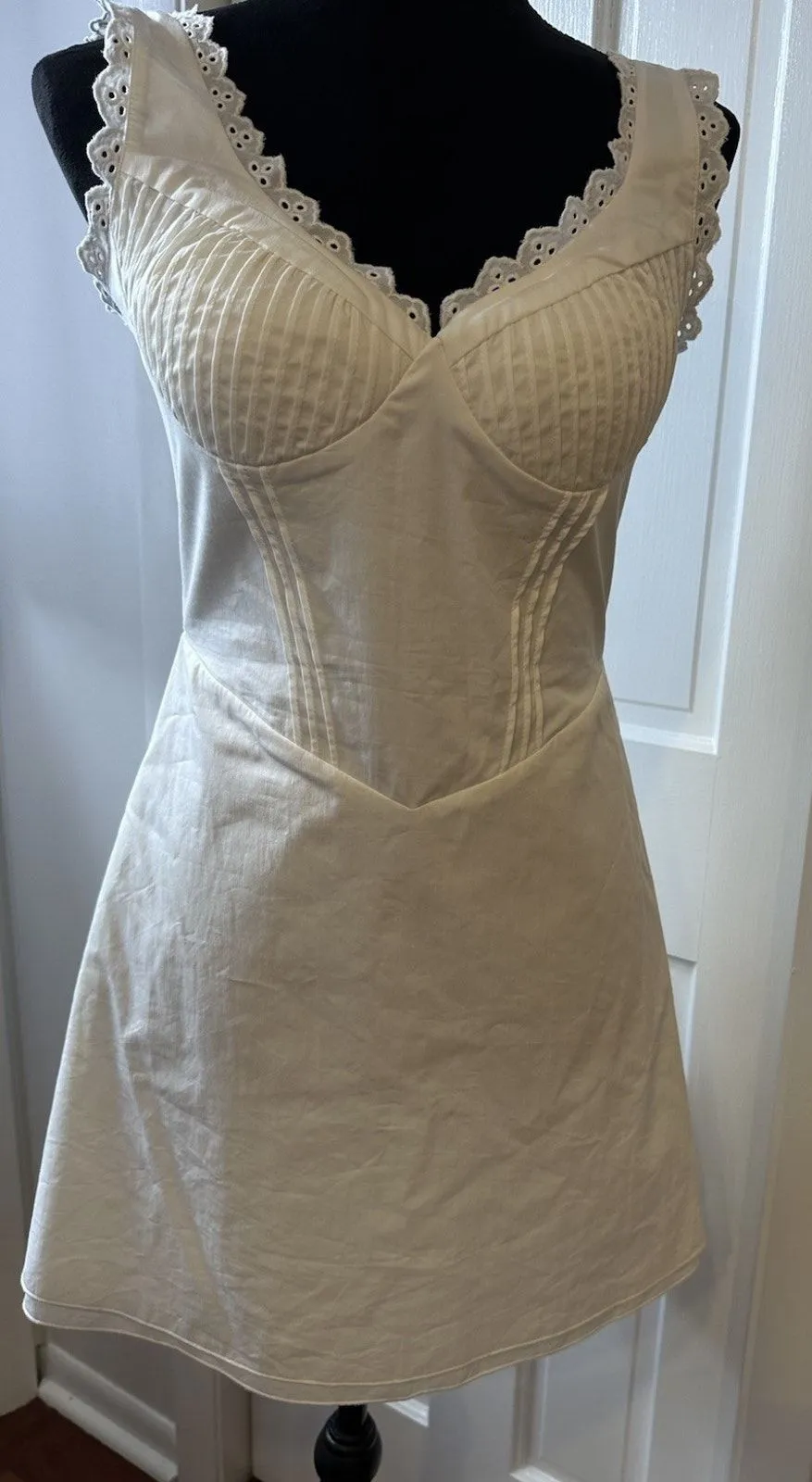 White Babydoll Corset Dress Eyelet Trim Sz.Medium Renaissance Fairy Coquette NEW
