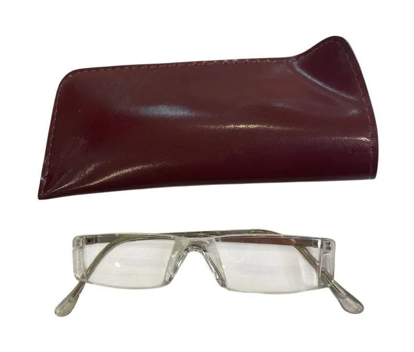 Vintage Women’s Narrow Rectangle Eyeglass Frames Clear Silver With Case Retro
