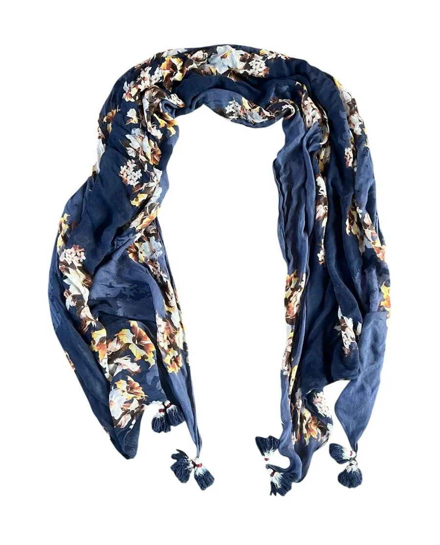 Tommy Bahama Navy Floral Tassel Scarf
