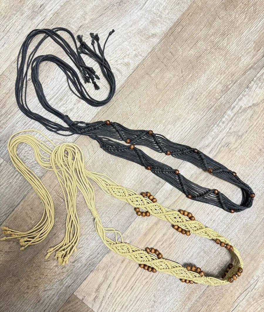 Vintage Boho Macramé Belt Set – 2 Handcrafted Belts with Wooden Beads Multiple