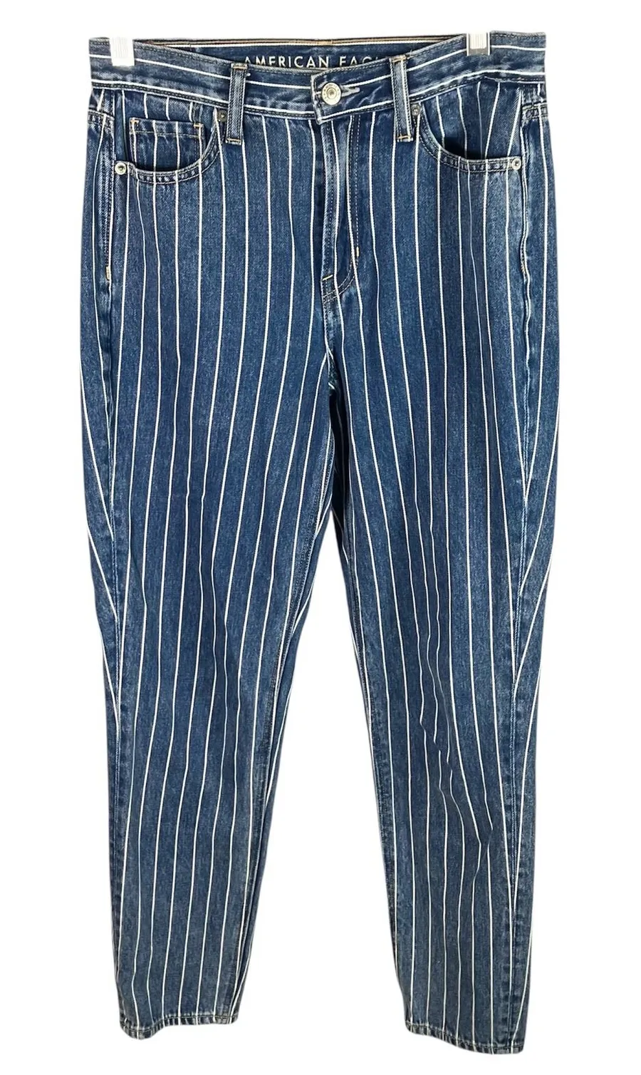 American Eagle Mom Jeans Size 0 Striped High Waisted Denim Casual Blue
