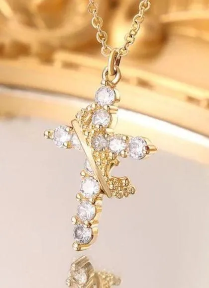 Cross Crown Zirconia Necklace Gold