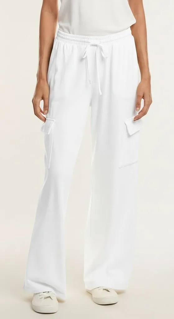 NWT CHASER Iris White Trouser Oversized Lightweight Wide-Leg Cargo, Small