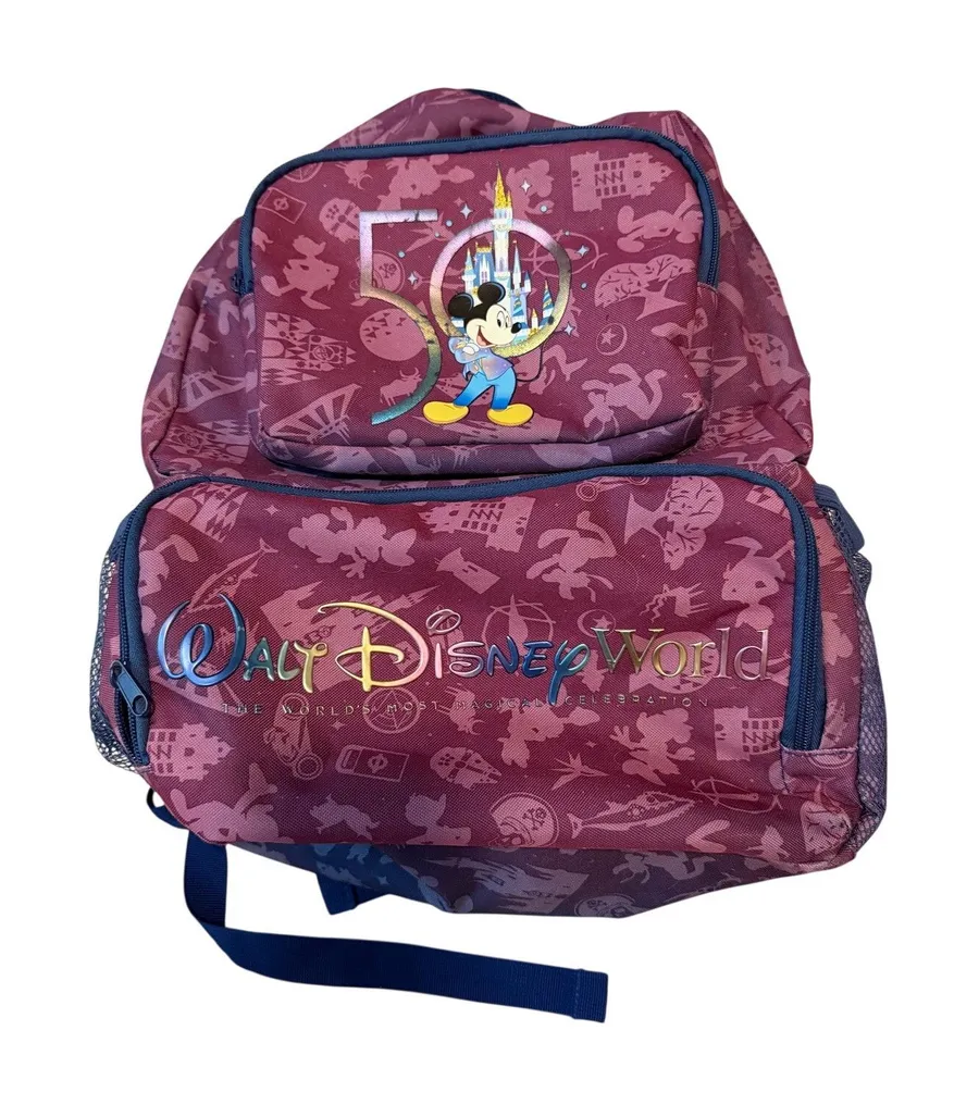 Walt Disney World 50th Anniversary Backpack Cooler Mickey Mouse Park Icons Full