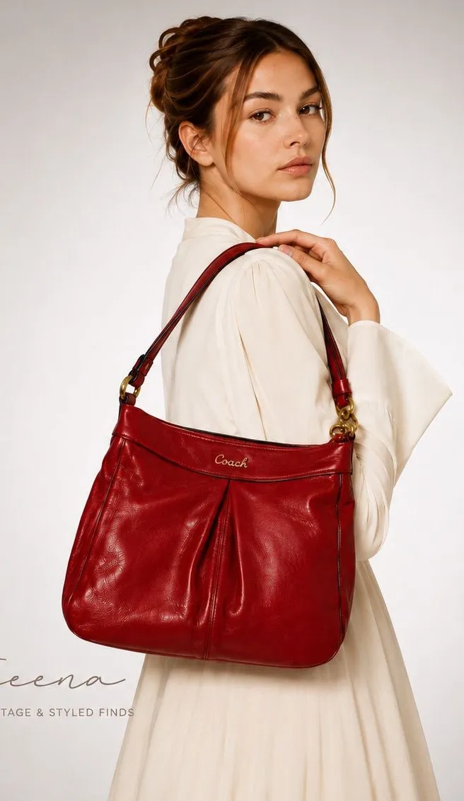 Coach Madison Maggie 41964 Red Leather Shoulder Bag Purse