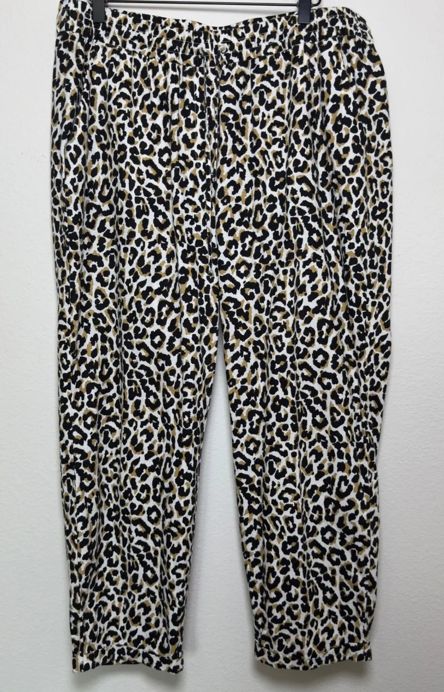 J. Crew Women Linen Cotton Pants 14 Leopard Coastal Lagenlook Summer Casual White