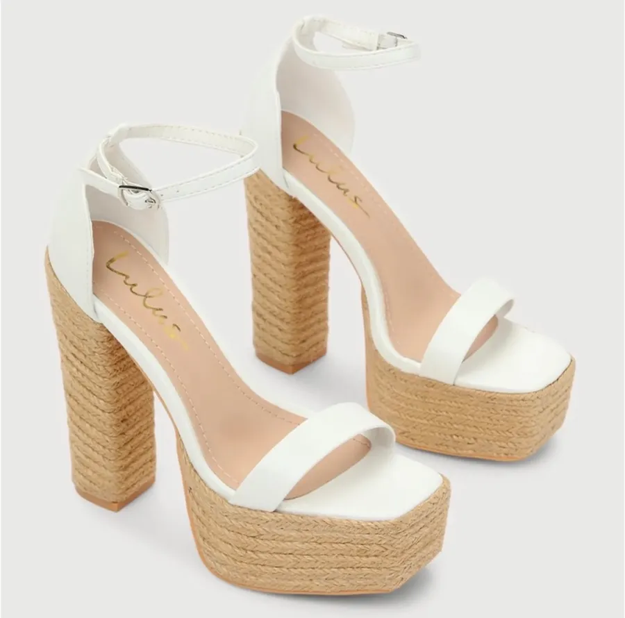 Lulus White Platform Ankle Strap Heels