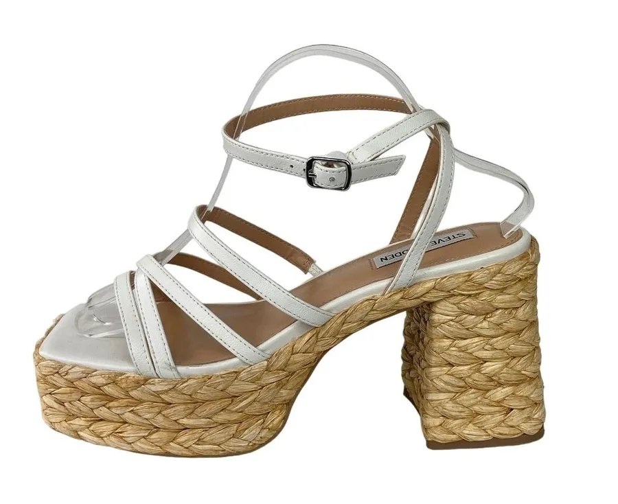 Steve Madden Belise White Square Toe Ankle Strap Platform Strappy Sandals Sz 10