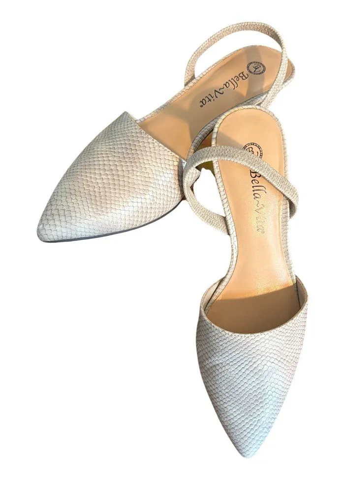 Bella Vita Sarah II Slingback Shoes Faux Natural Snake Kitten Heel Size 7.5M