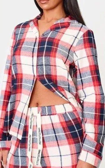 PrettyLittleThing Plus Red & Navy Plaid Pajama Shirt – NEW with Tags