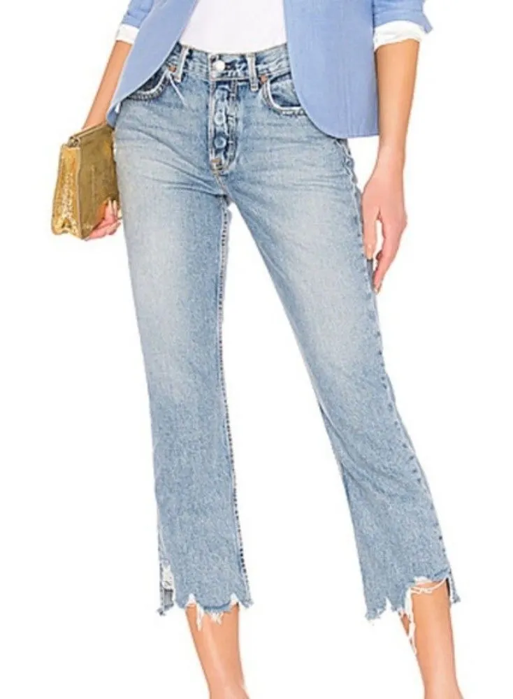 GRLFRND Tatum Distressed Cropped Denim NWOT Sz 28