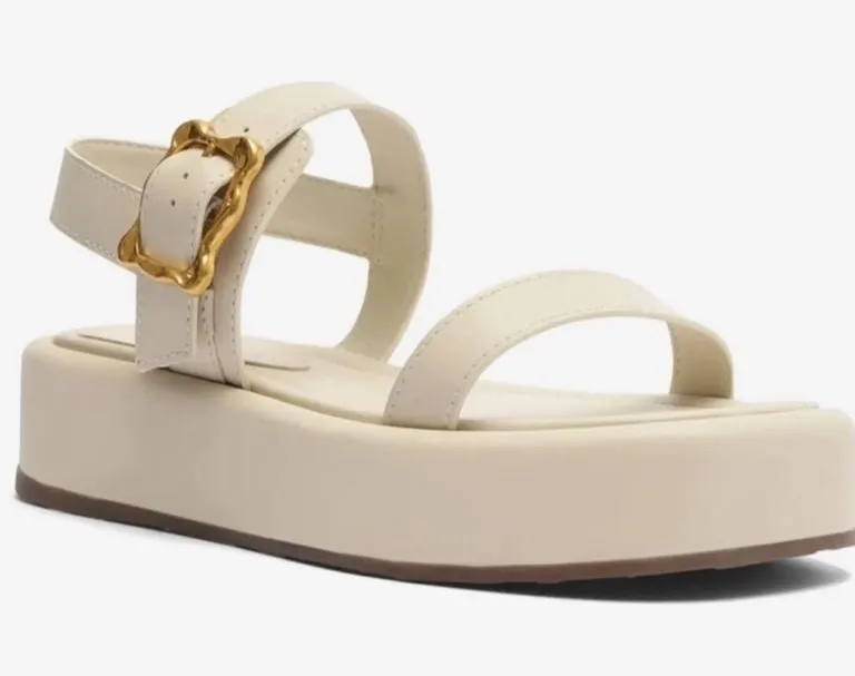 SCHUTZ Wavy Flatform Ankle Strap Buckle Platform Sandals in Cream size 8