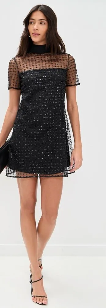 NWT STAUD Ilana Mini Dress in Stardust Onyx Black Sequin Stars Size Small