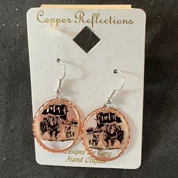 Copper Artisanal Earrings with Bear Motif
