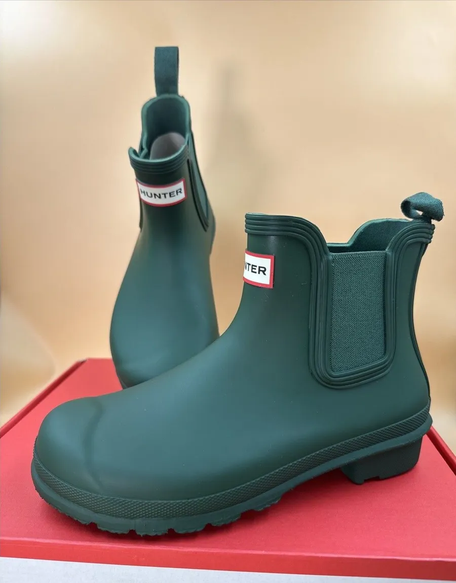 Hunter Original Chelsea Women's Waterproof Ankle Rain Boots, Green Size 7 NEW