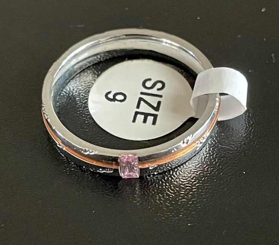 4mm pink crystal Love You woman ring size 9
