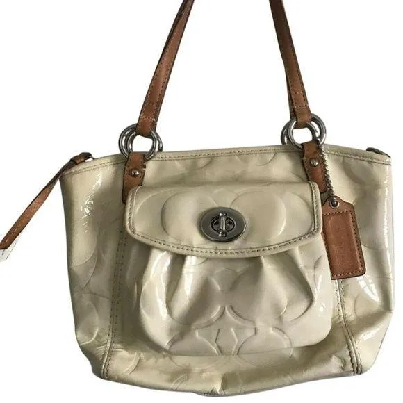 COACH Cream Leather All Over Logo Handbag