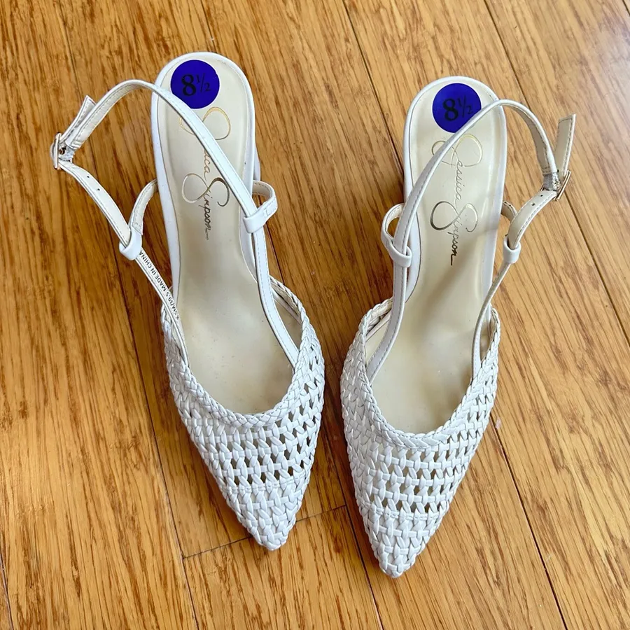 Elegant White Woven Slingback Heels