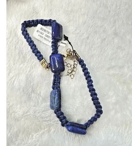 NEW Free People Sweet Carolina Choker Necklace Blue Lapis Bohemian Macrame 70s