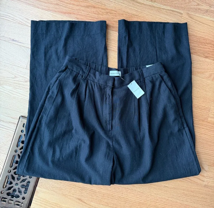Abercrombie & Fitch Black Linen Blend Wide Leg Pants NWT L