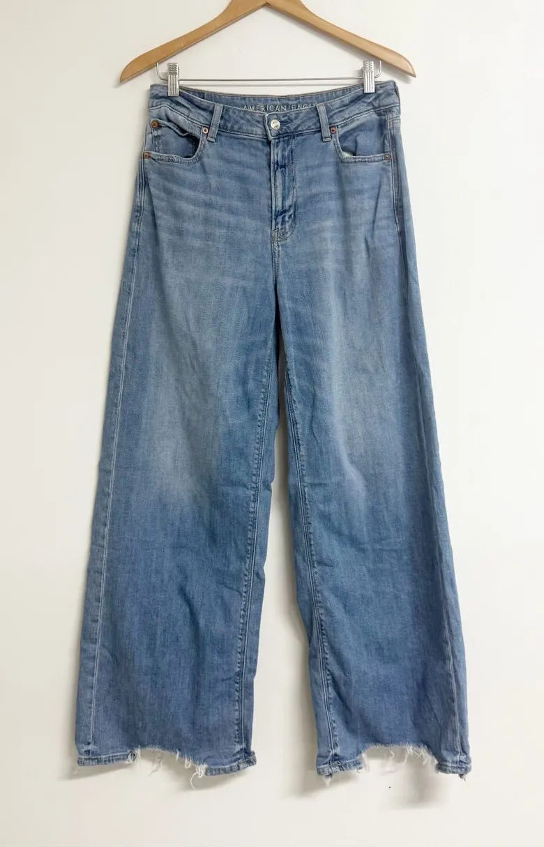 American Eagle Super High-Rise Baggy Wide Leg Jeans Size 6 Regular Blue