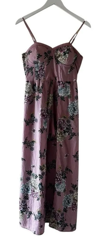 Band of Gypies Moissanite Corset Bodice Wide Leg Romper Dress Floral SZ M