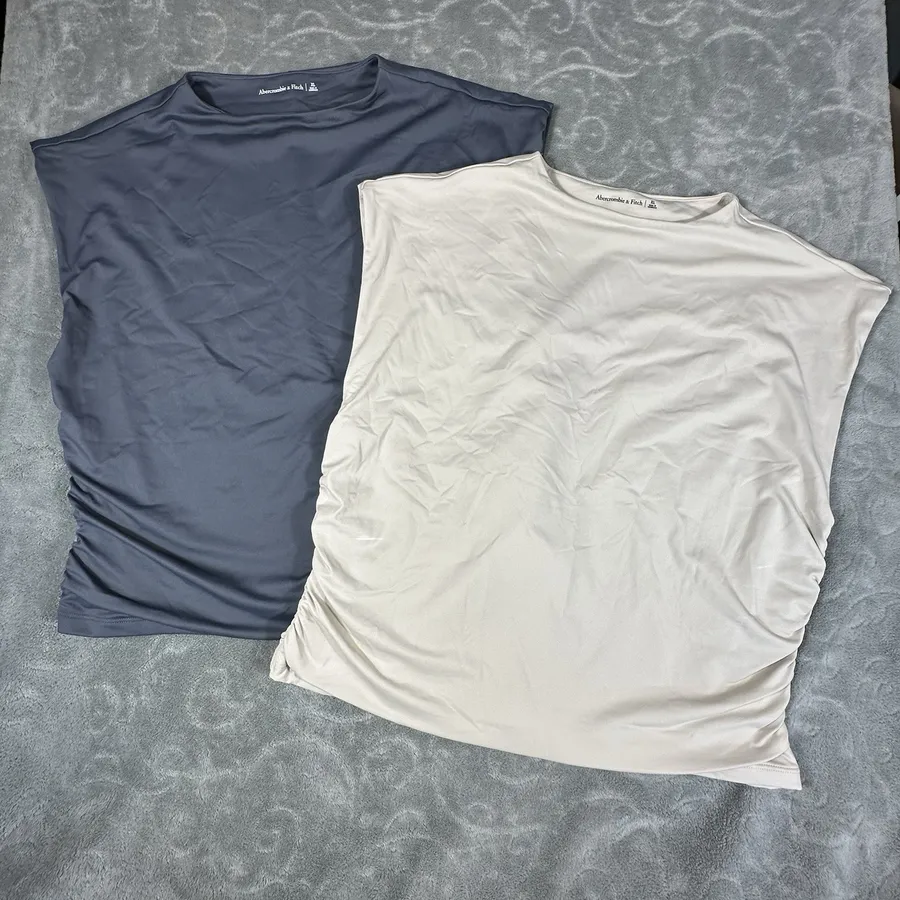 2 Abercrombie & Fitch Sleeveless Mock Neck Top Ruched Women's XL Minimalist Soft