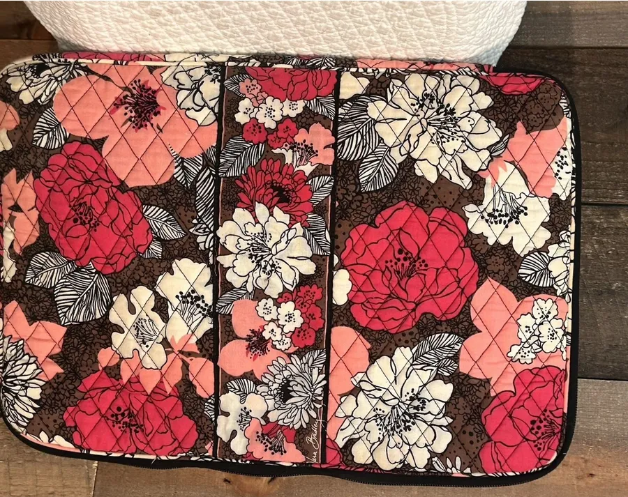 Vera Bradley Laptop Bag Mocha Rouge Zippered Tablet Sleeve Case 14x11 Pink Brown