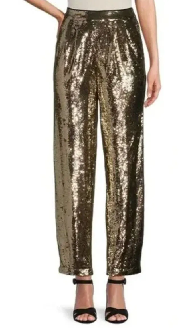 Antonio Melani Sequined Geri Pants High Waisted Straight Party Gold US 0 NWT