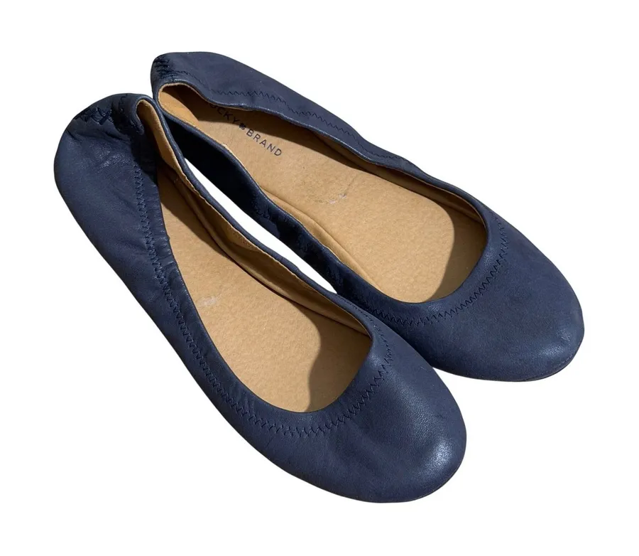 Lucky Brand Emmie Ballet Flat Blue 10 Women Leather Slip On Comfort Casual