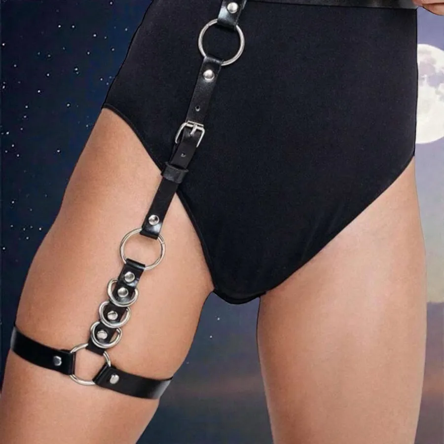 Black Leather Harness Garter Belt New