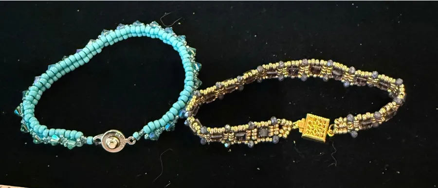 Handmade Womens 7" Beaded Bracelet Set Of 2 Blue Gold Purple Western Boho