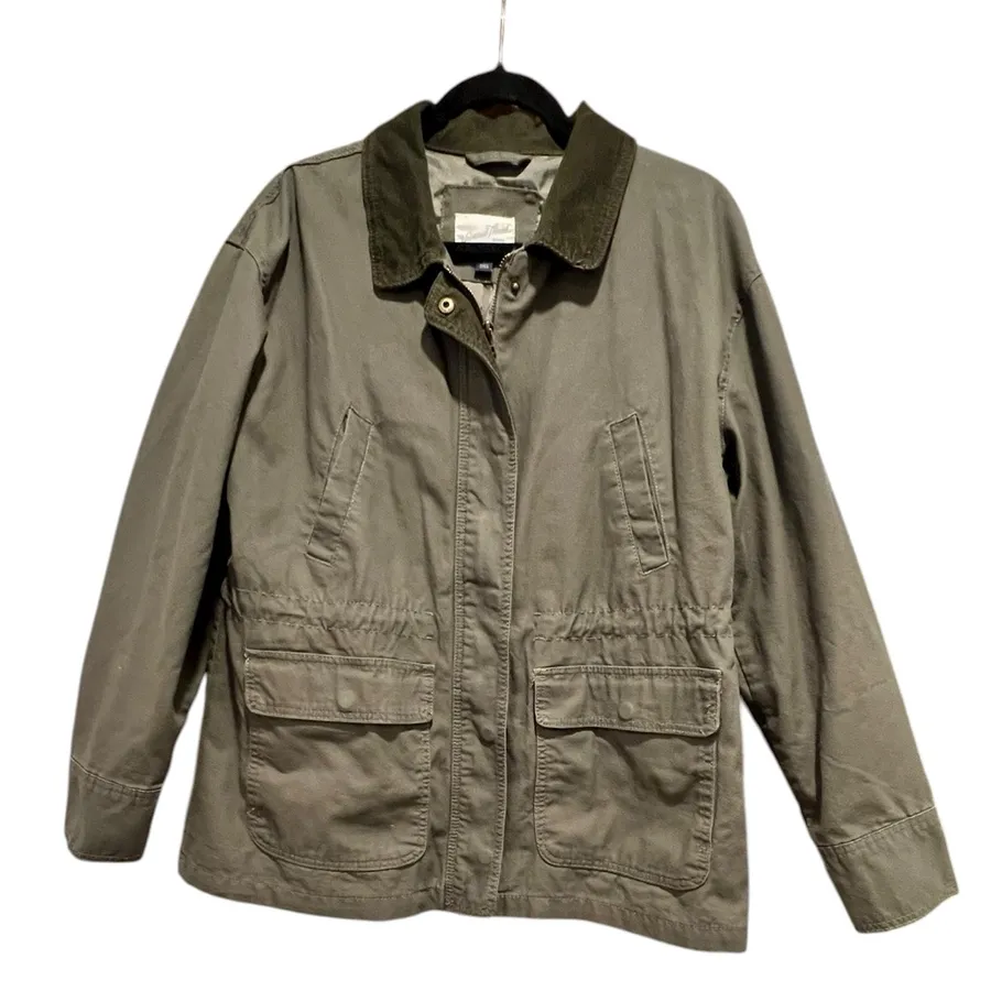 Universal Thread Womens Olive Green Military Chore Jacket Corduroy Collar Large
