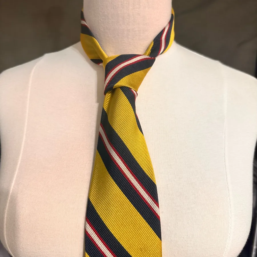 Land's End Mens Silk Tie Yellow Striped Multicolor Vintage Necktie Long Handmade