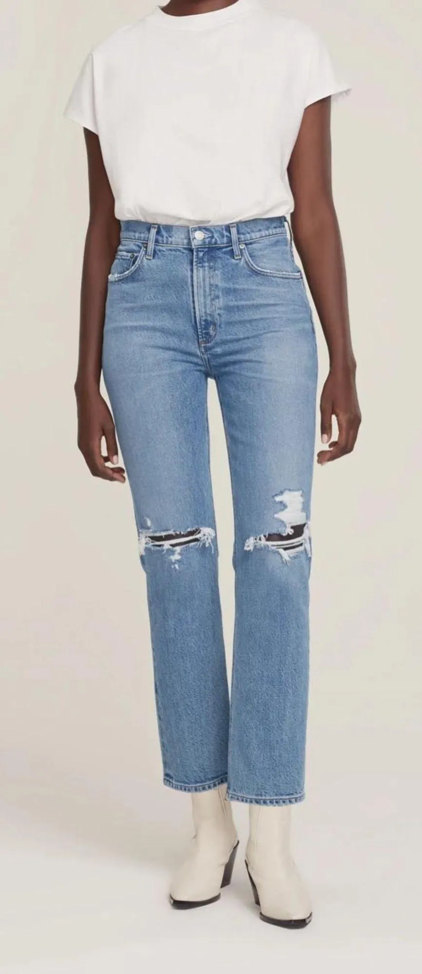 Agolde Light Wash Distressed Straight Leg Wilder Jean Size 24