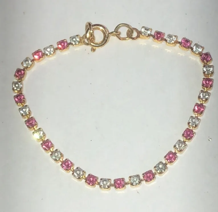 Elegant Gold Tone Pink CZ Rhinestone Bracelet