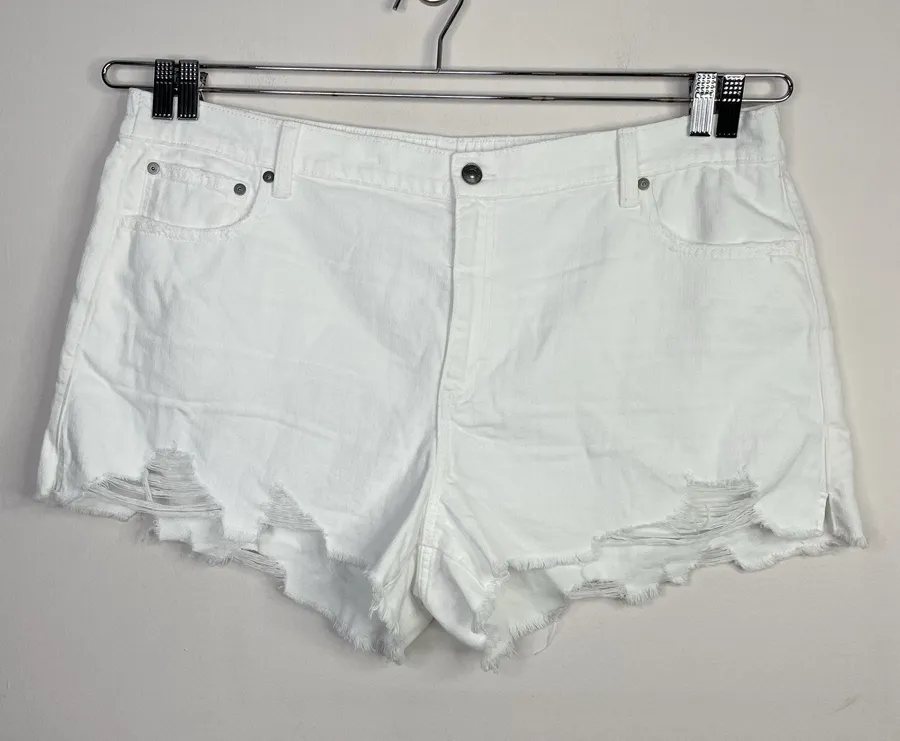 Aerie Daydream Distressed Comfy Denim Jean Shorts cutoffs White plus XXL 20