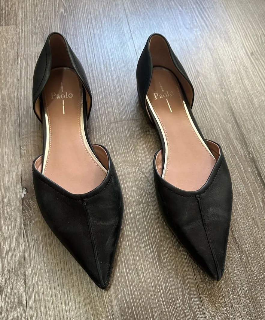 Paolo Black Pointed D'Orsay Flat Shoes Size 11