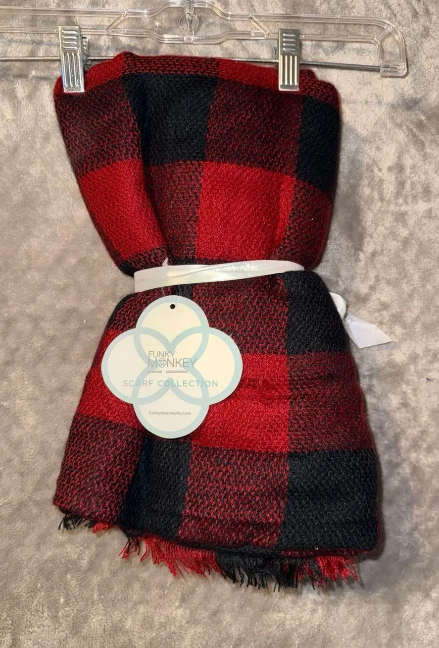 Funky Monkey Fashion Accessories Red and Black Buffalo Check Scarf