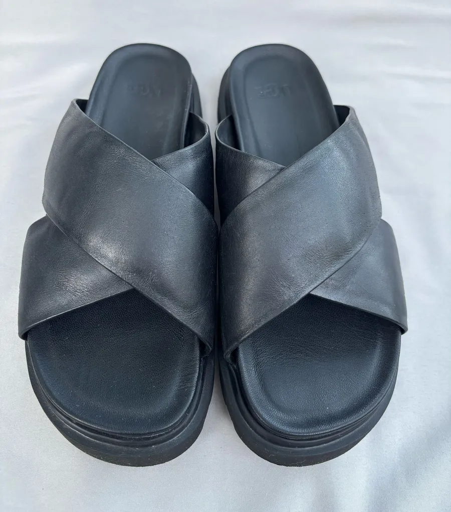 UGG Women's Capitelle Crossband Leather Platform Slides Sandals Size 8