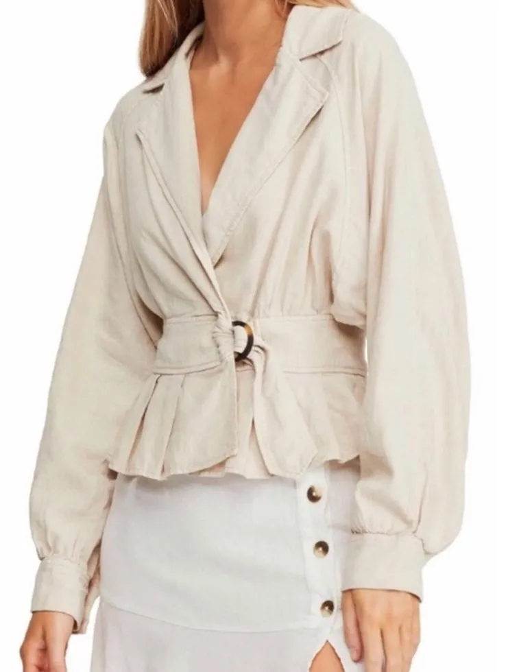 Free People Joani Jacket Belt Linen Blend Blazer