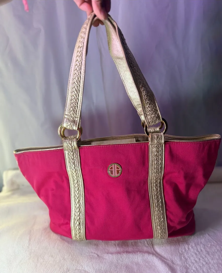 Lilly Pulitzer Pink Tote with Gold Trim