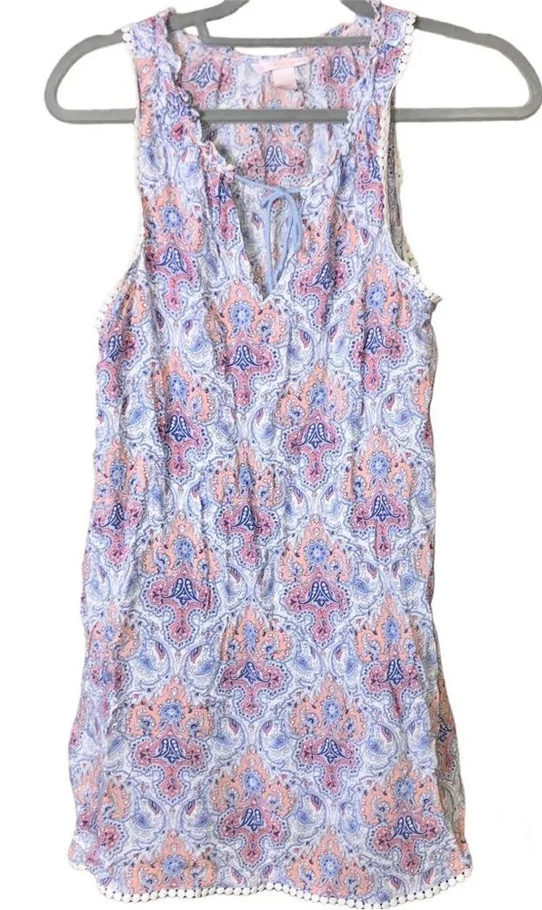 Victoria’s Secret Paisley Sleeveless Slip Dress Nightgown Pink Blue Size small